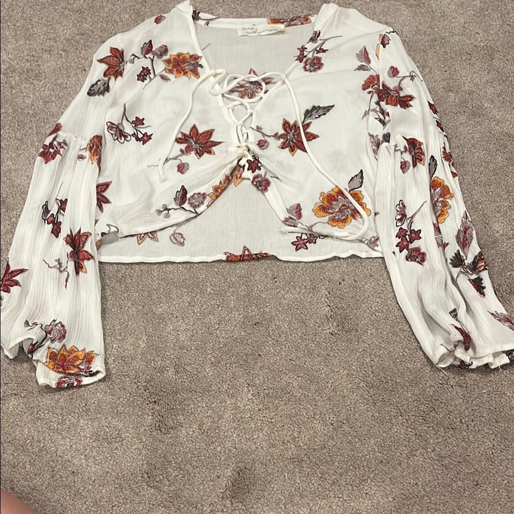 Vintage Havana White Red Tie Front Crop Blouse